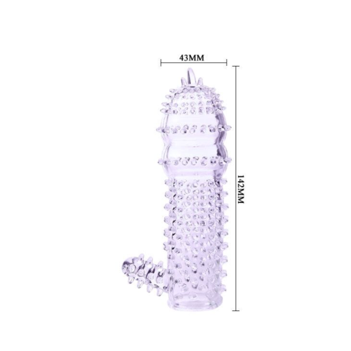 Фиолетовая насадка с закрытой головкой, шипами и отростком для стимуляции клитора - 14,2 см. - 2