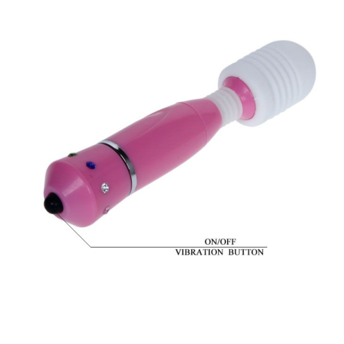 Компактный вибромассажер розового цвета с тремя насадками - 3