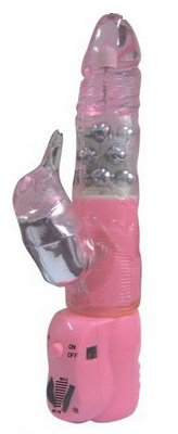 Розовый вибратор-ротатор LURE COCK с клиторальным стимулятором - 0
