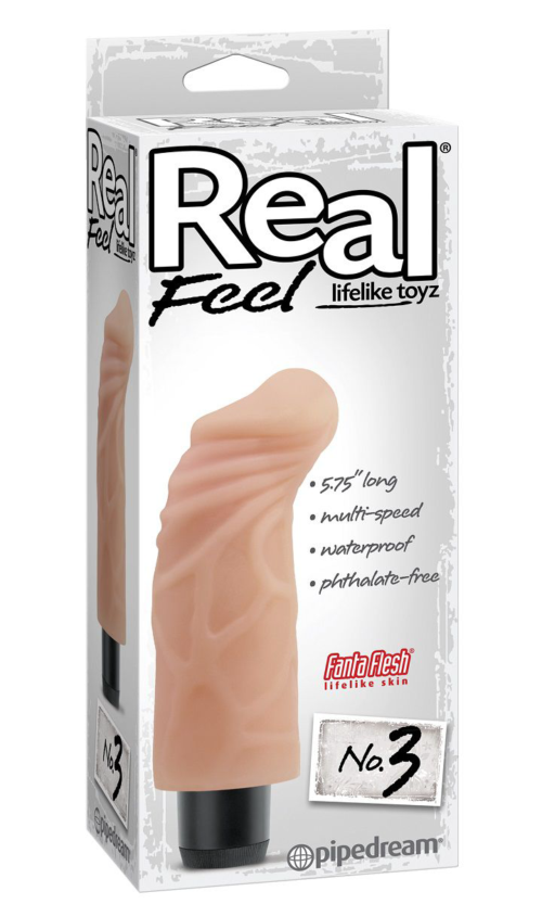 Реалистичный вибромассажер Real Feel Lifelike Toyz №3 с загнутой головкой - 15,2 см. - 1