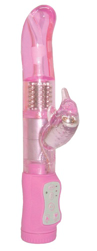 Розовый вибромассажер с клиторальным стимулятором - 25 см. - 0