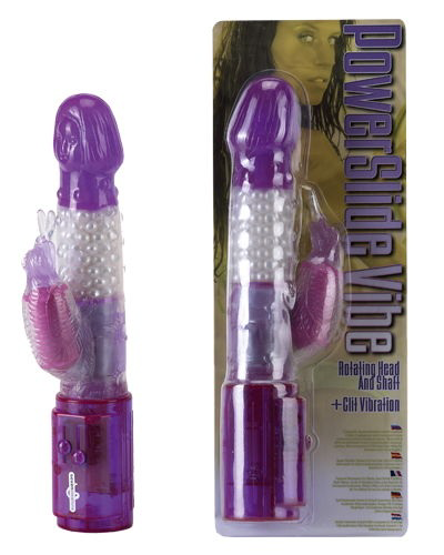 Фиолетовый вибратор с шариками и клиторальным стимулятором Power Slide Vibe - 0