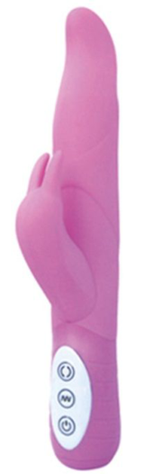 Розовый вибромассажер с клиторальным стимулятором PLAY CANDI WIGGLE RABBIT - 17 см. - 0