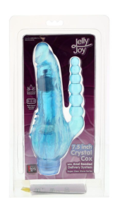 Голубой вибратор с анальным хвостом и шипами JELLY JOY CRYSTAL COX - 19 см. - 1