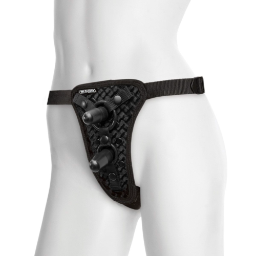 Трусики с двумя плагами Double Penetration Velvet Harness with 2 plug - 0