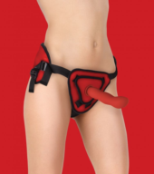 Красный страпон Deluxe Silicone Strap On 8 Inch с волнистой насадкой - 20,5 см. - 4