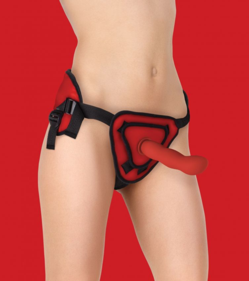 Красный страпон Deluxe Silicone Strap On 8 Inch с волнистой насадкой - 20,5 см. - 4
