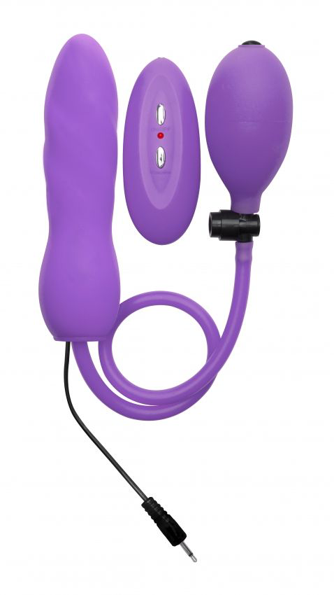 Фиолетовый расширяющийся анальный виброплаг с грушей - 14,5 см. - 0