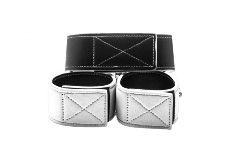 Чёрно-белый двусторонний ошейник с наручниками Reversible Collar and Wrist Cuffs - 1