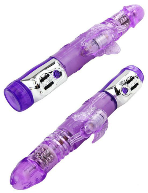 Фиолетовый виброкомпьютер «Бабочка» с ротацией и функцией Up Down - 24 см. - 1