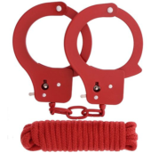 Красные наручники из листового металла в комплекте с веревкой BONDX METAL CUFFS LOVE ROPE SET - 0