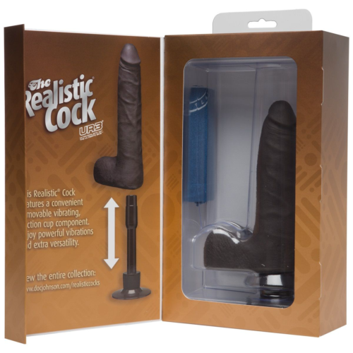 Коричневый вибромассажер The Realistic Cock ULTRASKYN Vibrating 7” Slim - 22,1 см. - 2