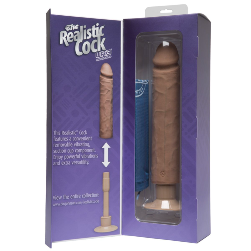 Кофейный вибратор-реалистик The Realistic Cock ULTRASKYN Without Balls Vibrating 10” - 29,2 см. - 2