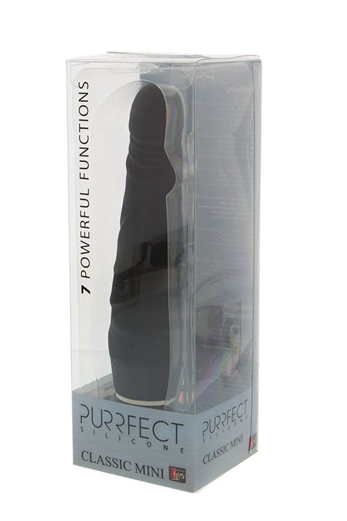 Чёрный вибратор-реалистик с зауженным кончиком PURRFECT SILICONE CLASSIC MINI - 14 см. - 1