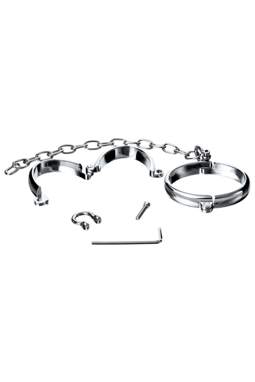  Серебристые металлические наручники с цепочкой Metal - размер L - 1
