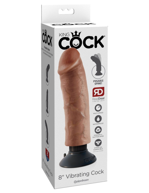 Кофейный вибратор со съемной присоской 8 Vibrating Cock - 21,6 см. - 5