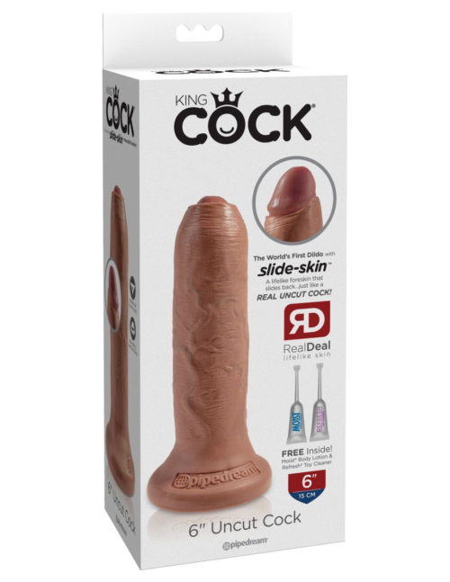 Кофейный необрезанный фаллоимитатор на присоске 6 Uncut Cock - 16,5 см. - 2