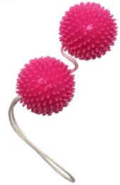 Розовые вагинальные шарики с шипами на шнурке - 0