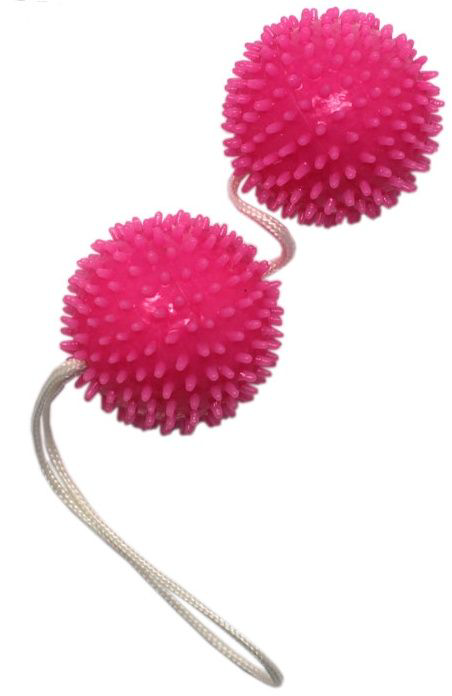 Розовые вагинальные шарики с шипами на шнурке - 0