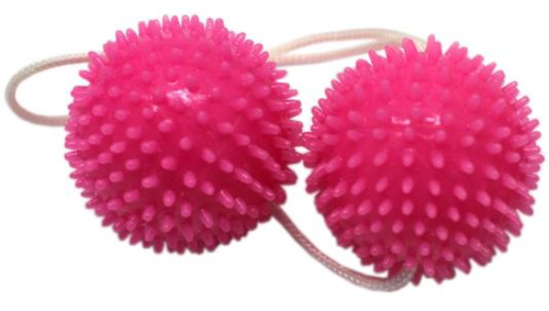 Розовые вагинальные шарики с шипами на шнурке - 2