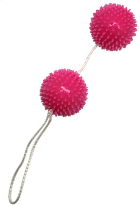 Розовые вагинальные шарики с шипами на шнурке - 3