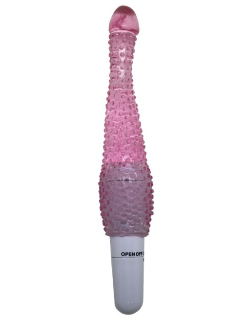 Розовый анальный вибратор с пупырышками - 22 см. - 0