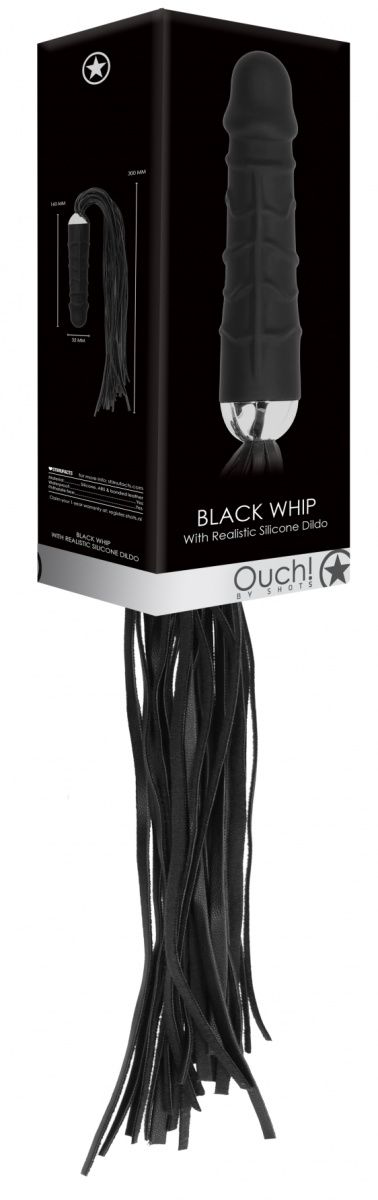 Черная плеть с рукоятью-фаллосом Whip with Realistic Silicone Dildo - 45,5 см. - 2