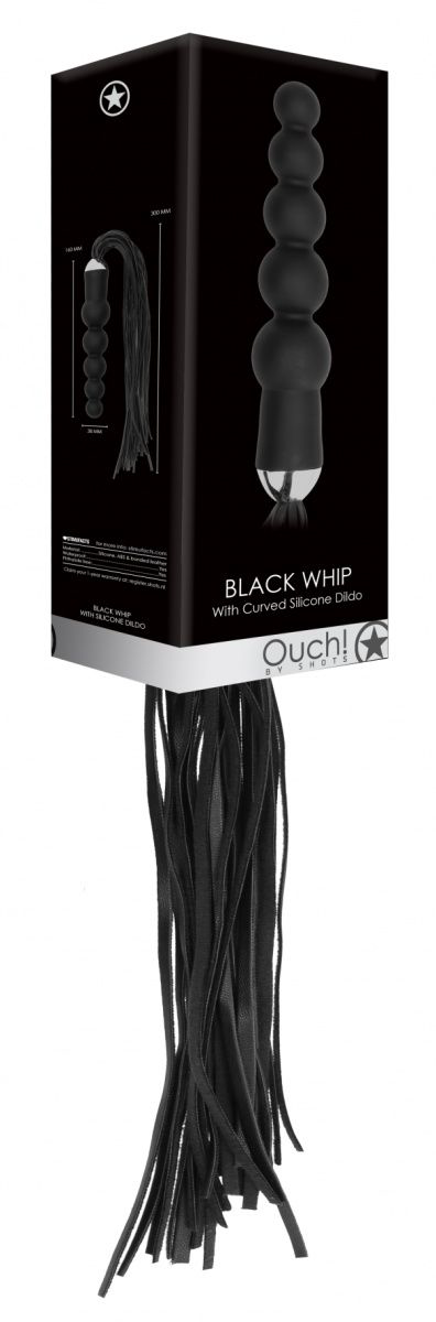 Черная плеть с рукоятью-елочкой Whip with Curved Silicone Dildo - 49,5 см. - 2
