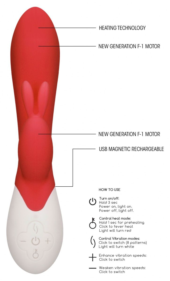 Красный вибратор-кролик Flame с функцией нагрева - 20 см. - 1
