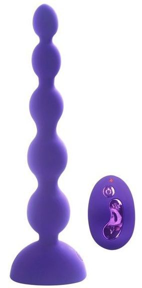 Фиолетовый анальный вибростимулятор Anal Beads L с пультом ДУ - 21,5 см. - 0