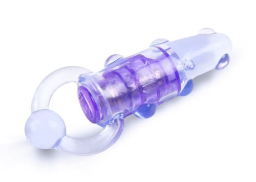 Фиолетовое эрекционное кольцо с удлиненным клиторальным стимулятором - 0