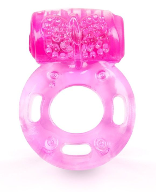 Розовое эрекционное кольцо с вибростимуляцией - 0