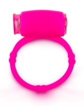 Розовое малоэластичное кольцо на член с вибрацией - 0