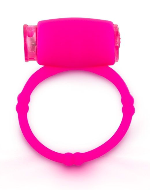 Розовое малоэластичное кольцо на член с вибрацией - 0