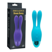 Голубой вибратор INDULGENCE Rechargeable Dream Bunny - 15 см. - 2