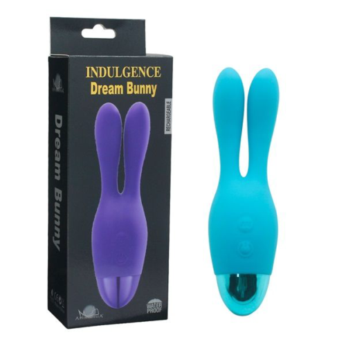 Голубой вибратор INDULGENCE Rechargeable Dream Bunny - 15 см. - 2