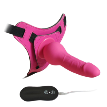 Розовый страпон 10 Mode Vibrations 6.3 Harness Silicone Dildo - 15,5 см.