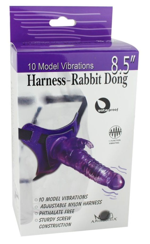 Фиолетовый страпон 10 Mode Vibrations 8.5 Harness Rabbit Dong - 19 см. - 1