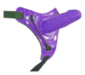 Фиолетовый страпон на лакированных трусиках - 12 см. - 0