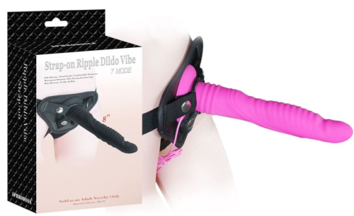 Розовый страпон 8 inch Strap-on Ripple Dildo Vibe - 21 см. - 0