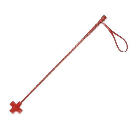 Красный кожаный стек с крестообразным наконечником - 70 см. - 0