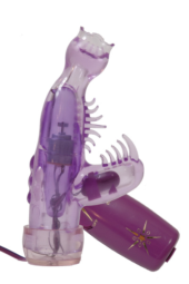 Фиолетовый мини-вибратор со стимулятором клитора - 13 см. - 0