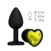Черная силиконовая пробка с желтым кристаллом-сердцем - 8,5 см. - 1