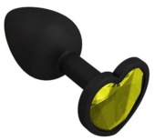 Черная силиконовая пробка с желтым кристаллом-сердцем - 8,5 см. - 0