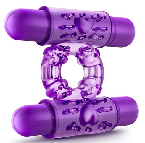 Фиолетовое эрекционное виброкольцо Double Play - 0