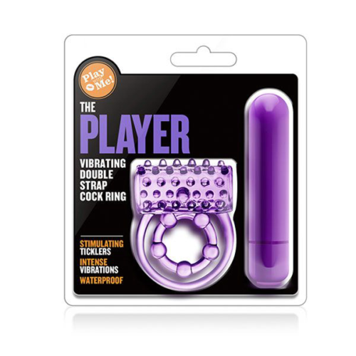 Фиолетовое эрекционное виброкольцо The Player Vibrating Double Strap Cock Ring - 1