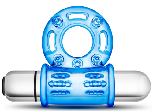 Голубое эрекционное виброкольцо 10 Function Vibrating Mega Bull Ring - 0