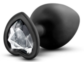 Черная анальная пробка с прозрачным стразом-сердечком Bling Plug Large - 9,5 см. - 0