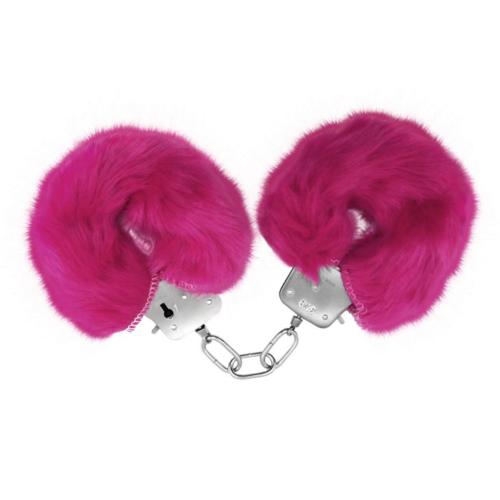 Розовые меховые наручники Love с ключиками - 0