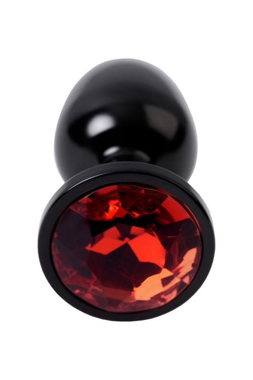 Черный анальный плаг с кристаллом красного цвета - 7,2 см. - 3